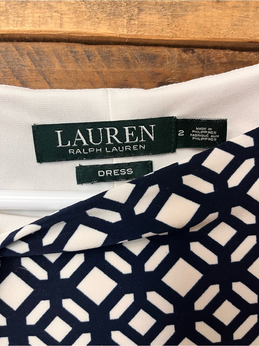 Ralph Lauren Navy & White Geometric Twist-Waist Midi Dress - Picture 5 of 7